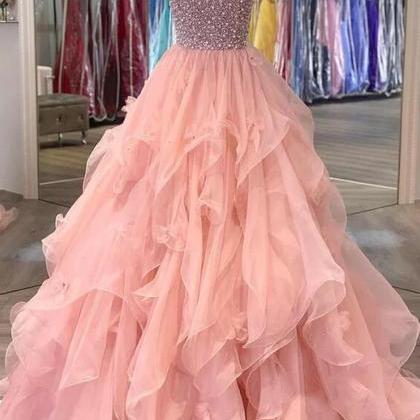 Women A-line Princess Beaded Prom Dresses Long One..