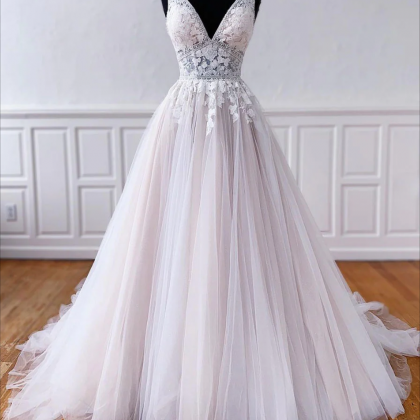Women A-line Lace Prom Dresses Long Tulle..