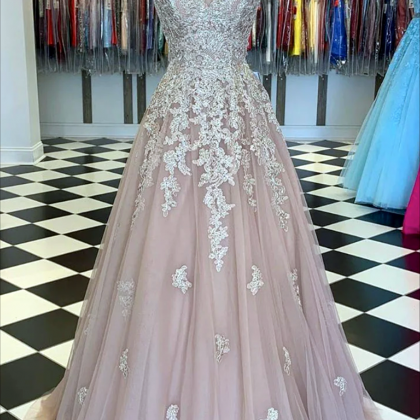Women A-line Lace Prom Dresses Long Tulle..