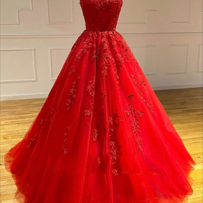 Women A-line Tulle Lace Prom Dresses Long..