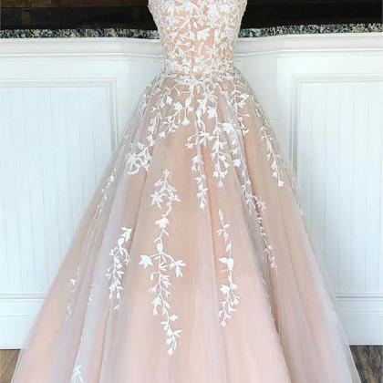Women A-line Tulle Lace Prom Dresses Long..