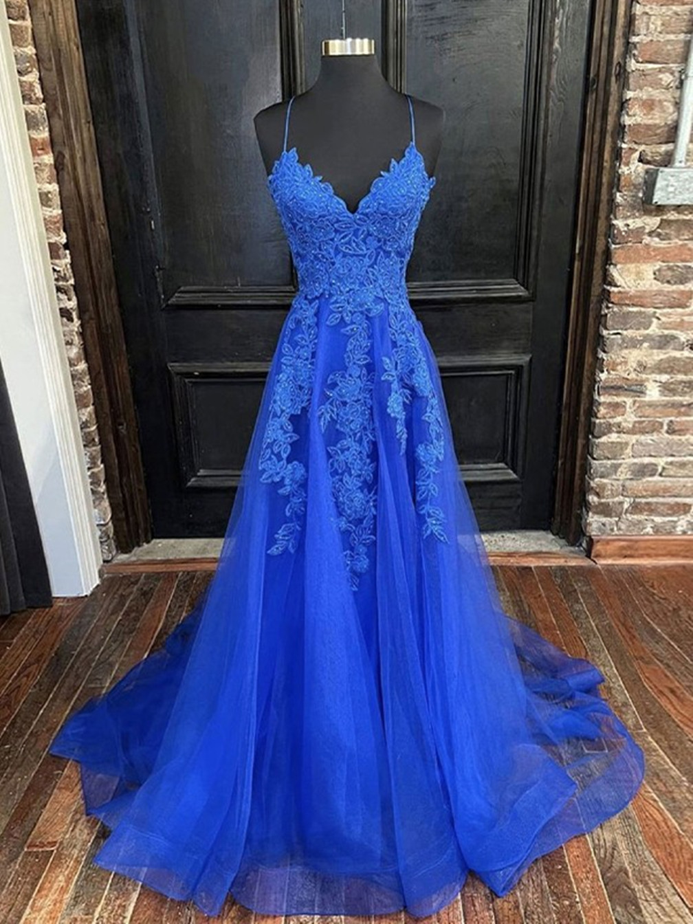 Women A-line/princess Appliques Prom Dresses Long Lace V-neck Evening Gowns Sleeveless Formal Party Dress Yp021