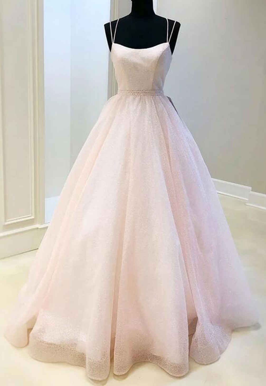 Women Tulle Sequins Prom Dresses Long A-line Evening Party Gowns Sleeveless Formal Dress Yp043