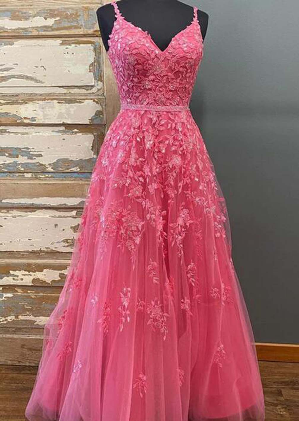 Women Lace Appliques Prom Dresses Long Spaghetti Strap Evening Party Gowns Sleeveless Formal Dress Yp068