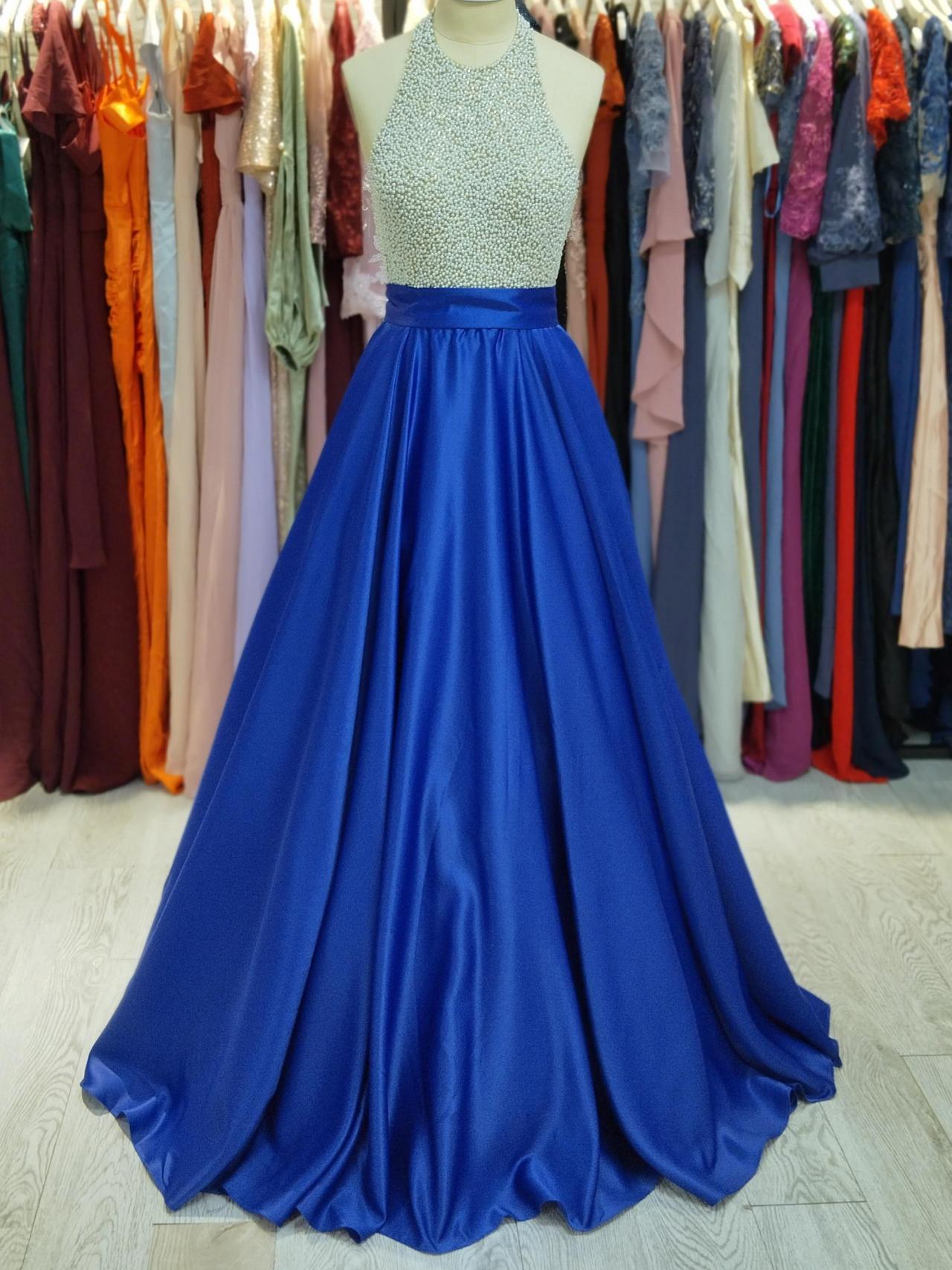 Women A-line Beadings Prom Dresses Long Beaded Evening Party Gowns Sleeveless Formal Dress Yp078