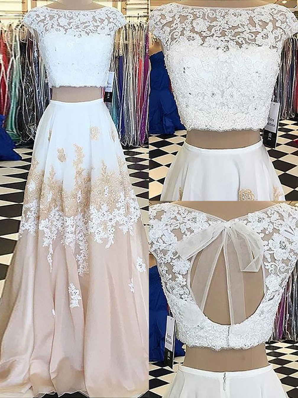 Women A-line/princess Lace Prom Dresses Long Sleeveless Appliques Evening Party Gowns Sleeveless Formal Dress Yp080