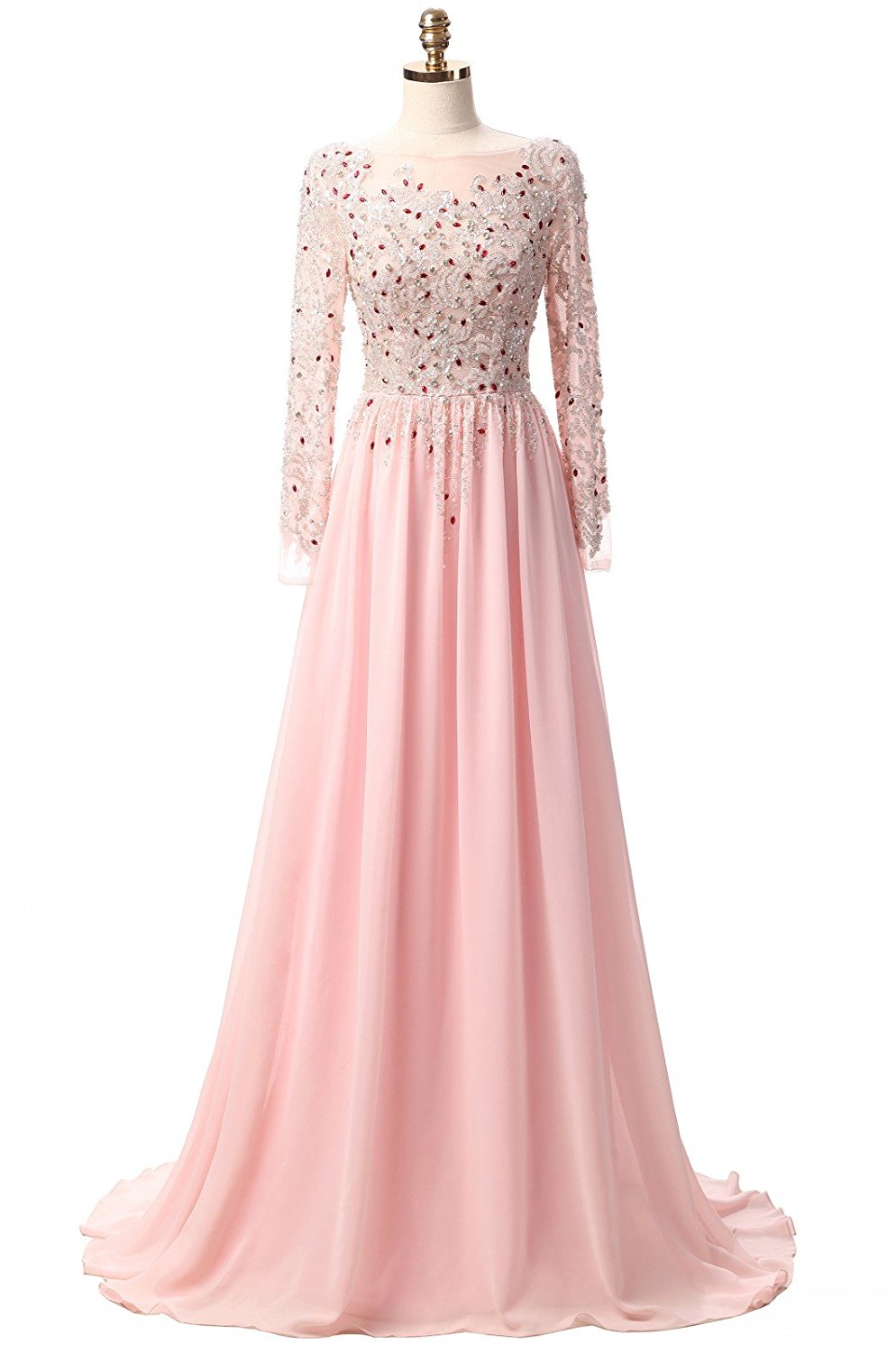 Women's Pink Lace Appliques Bridesmaid Dress Beaded Chiffon Prom ...