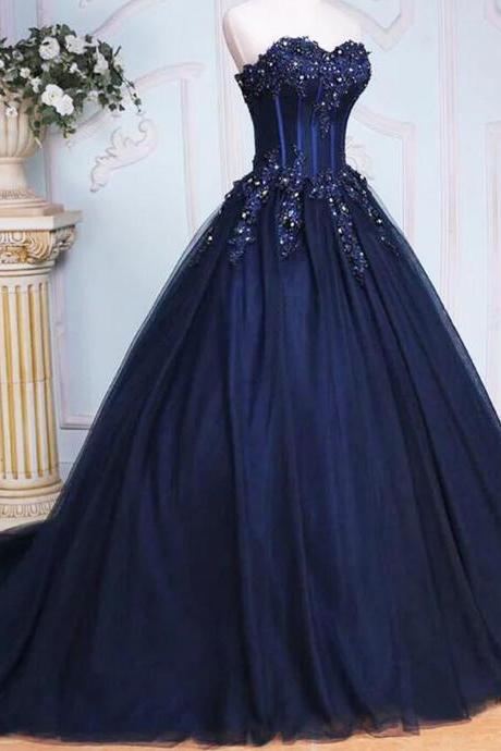 Women A-line Princess Lace Prom Dresses Long Sweetheart Evening Gowns Strapless Formal Party Dress Yp006