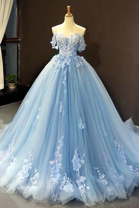 Women Ball Gown Tulle Prom Dresses Long Appliques Evening Gowns Sleeveless Formal Party Dress Yp011