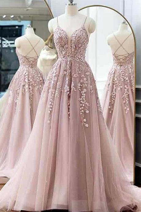 Women A-line/princess Lace Prom Dresses Long Appliques Evening Gowns Sleeveless Formal Party Dress Yp015