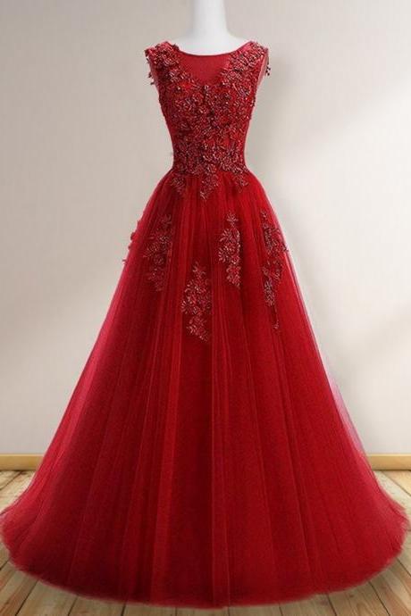 Women A-line/princess Lace Prom Dresses Long Sleeveless Evening Gowns Appliques Formal Party Dress Yp030