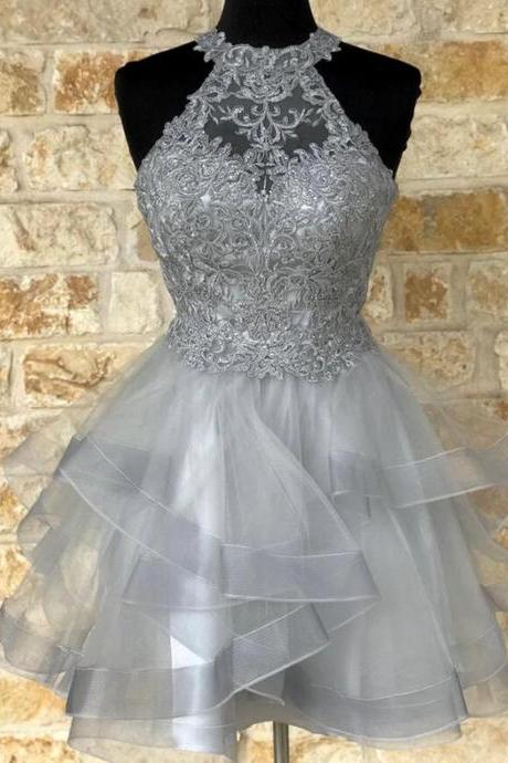 Women Cute Tulle Lace Prom Dress Short A-line Appliques Homecoming Dress Sleeveless Cocktail Party Gowns Yp055