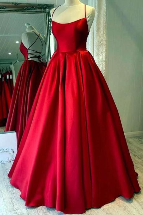 Women Spaghetti Strap Satin Prom Dresses Long A-line Evening Party Gowns Sleeveless Formal Dress Yp059