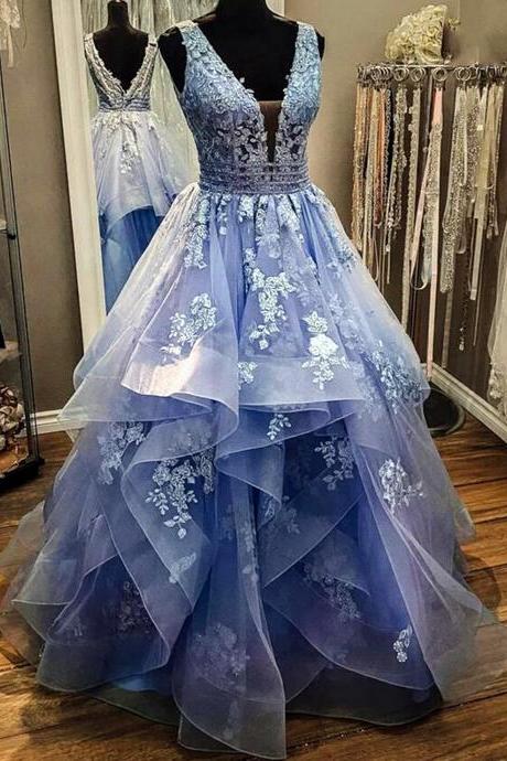 Women Tulle Lace Prom Dresses Long A-line Appliques Evening Party Gowns Sleeveless Formal Dress Yp060