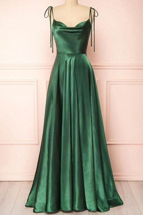 Women Satin Prom Dresses Long Spaghetti Strap Evening Party Gowns Sleeveless Formal Dress Yp064