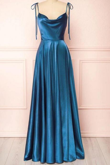 Women Satin Prom Dresses Long Spaghetti Strap Evening Party Gowns Sleeveless Formal Dress Yp065