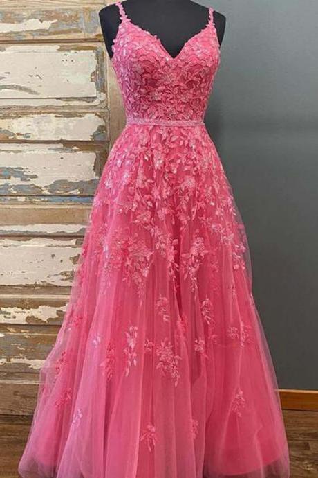 Women Lace Appliques Prom Dresses Long Spaghetti Strap Evening Party Gowns Sleeveless Formal Dress Yp068