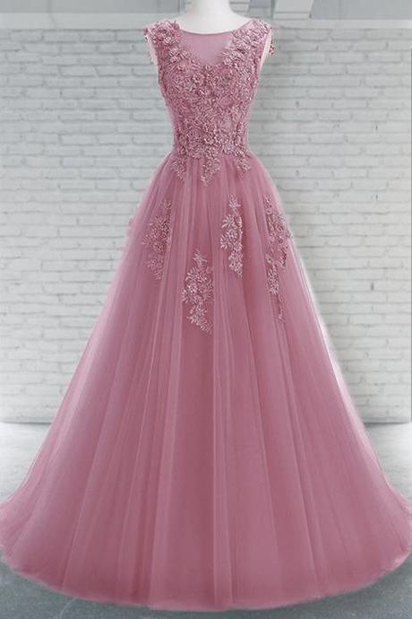 Women A-line/princess Lace Prom Dresses Long Appliques Evening Party Gowns Sleeveless Formal Dress Yp077