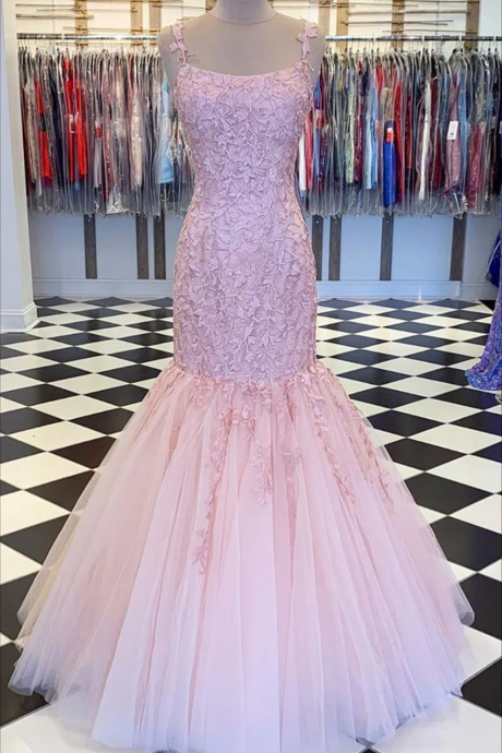 Women Mermaid Tulle Lace Prom Dresses Long Appliques Evening Party Gowns Sleeveless Formal Dress Yp101