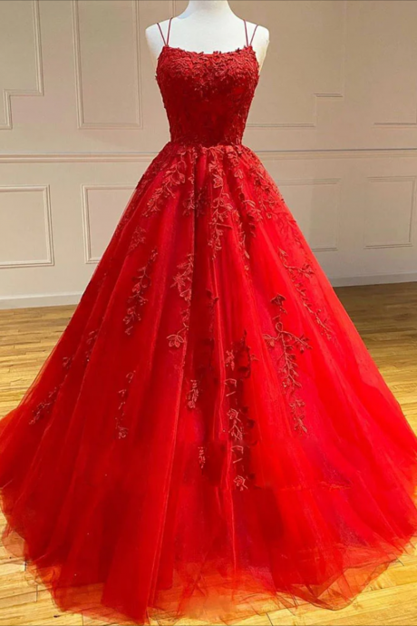 Women A-line Tulle Lace Prom Dresses Long Appliques Evening Party Gowns Sleeveless Formal Dress Yp102