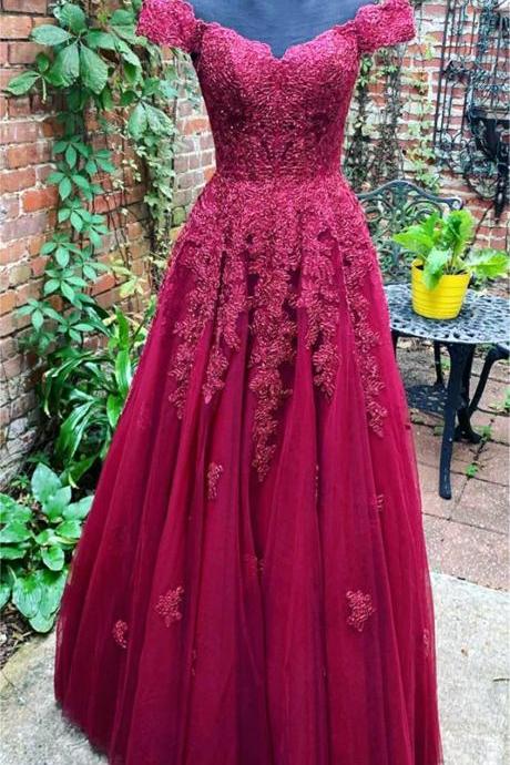 Women A-line Tulle Lace Prom Dresses Long Appliques Evening Party Gowns Sleeveless Formal Dress Yp111