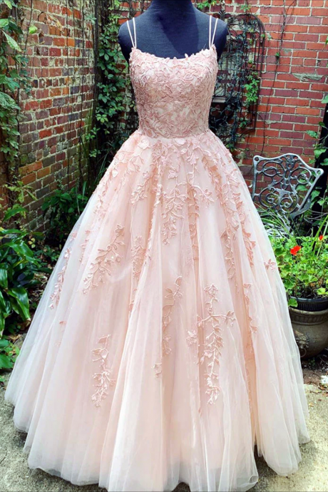 Women A-line Tulle Lace Prom Dresses Long Appliques Evening Party Gowns Sleeveless Formal Dress Yp112