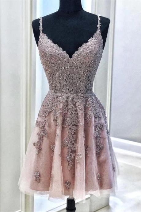Women Cute Tulle Lace Prom Dress Short A-line Appliques Homecoming Dress Sleeveless Cocktail Party Gowns Yp119