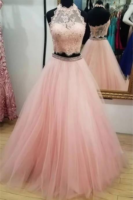 Women A-line Tulle Lace Prom Dresses Long Appliques Evening Party Gowns Sleeveless Formal Dress Yp121