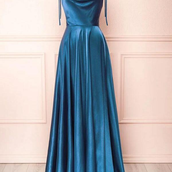 Women Satin Prom Dresses Long Spaghetti Strap Evening Party Gowns Sleeveless Formal Dress YP065