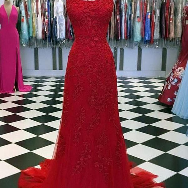 Women Tulle Applique Prom Dresses Long Spaghetti Straps Evening Party Gowns Lace Sleeveless Formal Dress YP072