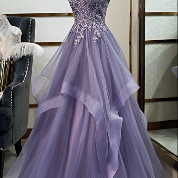 cute purple dresses Tulle Short Sleeve Formal Dress, A-Line Evening Dress US 2 / Purple Purple Tulle Short Sleeve Formal Dress A-Line Off Shoulder Tulle Lace