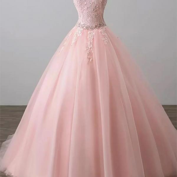 Women A-Line Tulle Lace Prom Dresses Long Appliques Evening Party Gowns Sleeveless Formal Dress YP122