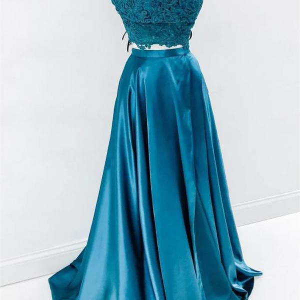 Women A-Line Satin Lace Prom Dresses Long Appliques Evening Party Gowns Sleeveless Formal Dress YP124